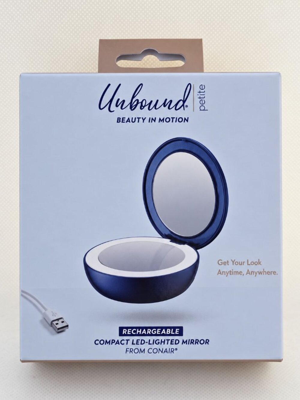 Compact LED Lighted Mirror-Unbound-Conair-USB Cable-Magnification-Handheld-New